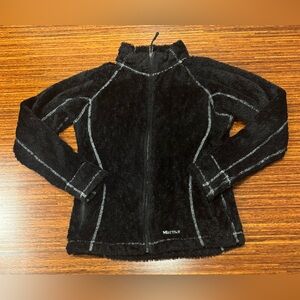 Marmot Black Furry Monkey Fleece Jacket Sz M Womens Long Sleeve Full Zip EUC